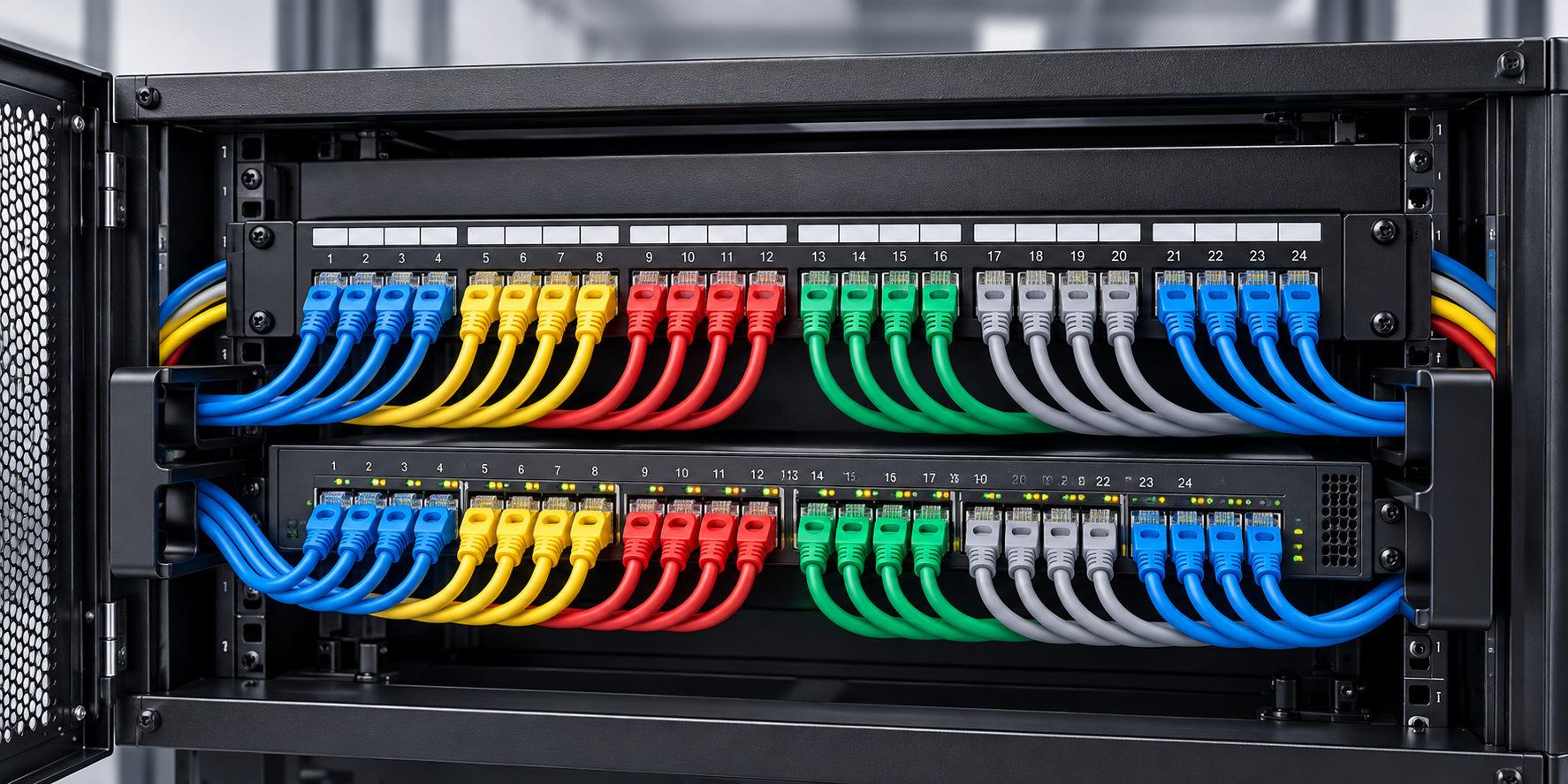 Latiguillos Rack 19" con latiguillos PHASAK de colores peinados