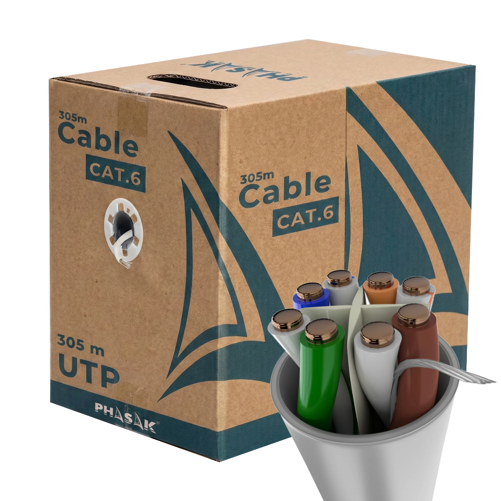 Bobina de Cable de Red Cat.6 UTP Sólido PHASAK AWG23 CCA 305M - PHR 6302