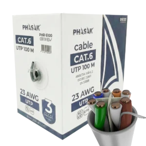 Bobina de Cable de Red 100 m UTP Sólido PHASAK AWG23 Cat.6 CCA - PHR 6100