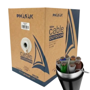Bobina de Cable de Red Exterior CCA Sólido en caja · FTP · Cat. 6 · 100 Metros – PHR 671