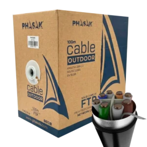 Bobina de Cable de Red Exterior CCA Sólido en caja · FTP · Cat. 6A · 100 Metros – PHR 681