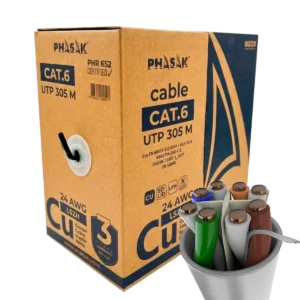 Bobina Cobre 100% Sólido UTP Certificada LSZH PHASAK AWG24 Cat.6 305 m cable de red - PHR 652