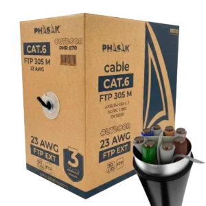Bobina de Cable de Red Exterior CCA Sólido en caja · FTP · Cat. 6 · 305 Metros – PHR 670