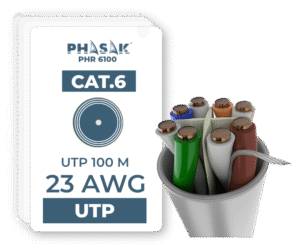 Bobina de Cable de Red 100 m UTP Sólido PHASAK AWG23 Cat.6 CCA - PHR 6100