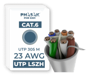 Bobina de Cable de Red Cat.6 UTP LSZH Sólido PHASAK AWG23 CCA 305M - PHR 6301