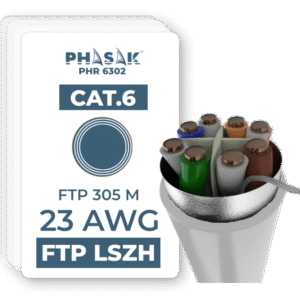 Bobina de Cable de Red Cat.6 FTP LSZH Sólido PHASAK AWG23 CCA 305M - PHR 6312