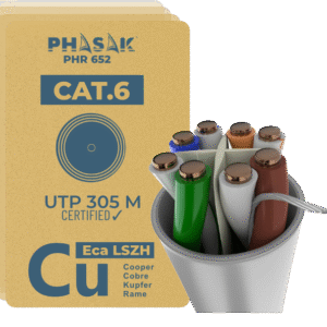 Bobina Cobre 100% Sólido UTP Certificada LSZH PHASAK AWG24 Cat.6 305 m cable de red - PHR 652
