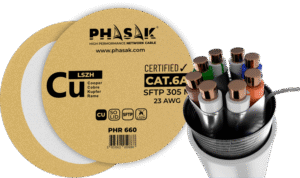 Bobina Cobre 100% Sólido S/FTP Certificada LSZH PHASAK AWG23 Cat.6A 305 m cable de red - PHR 660
