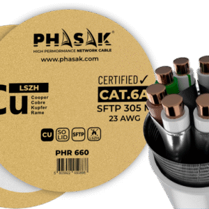 Bobina Cobre 100% Sólido S/FTP Certificada LSZH PHASAK AWG23 Cat.6A 305 m cable de red - PHR 660