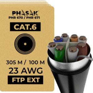 Bobina de Cable de Red Exterior CCA Sólido en caja · FTP · Cat. 6 · 305 Metros – PHR 670