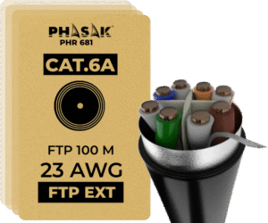 Bobina de Cable de Red Exterior CCA Sólido en caja · FTP · Cat. 6A · 100 Metros – PHR 681