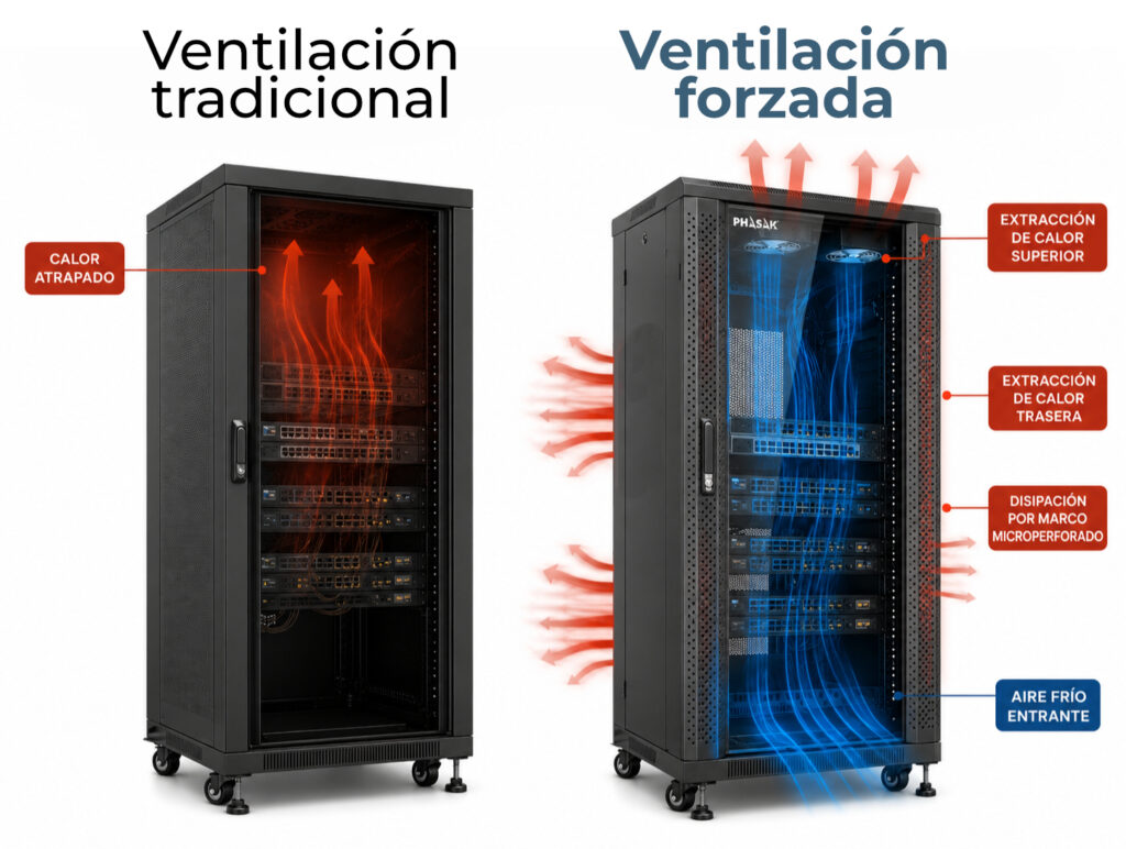 Ventilación de un armario rack: cómo evitar que el calor te arruine la instalación Ventilación de un armario rack: cómo evitar que el calor te arruine la instalación – calor armari phasak